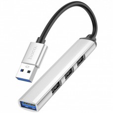 Адаптер HOCO HB26 4 в 1 (USB - USB3.0+USB2.0*3), металлический серый