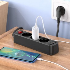 Удлинитель сетевой hoco. NS2 3 розетки ( + 3*USB ) черный