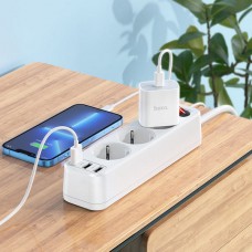 Удлинитель сетевой hoco. NS2 3 розетки ( + 3*USB ) белый