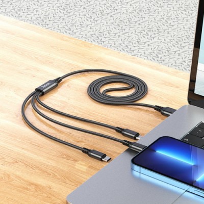 Кабель hoco. X76 3-в-1 (iP+Type-C+Micro) черный Кабель hoco. X76 3-в-1 (iP+Type-C+Micro) черный