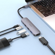 Конвертер hoco. HB27 Type-C (HDTV+USB3.0+USB2.0*2+PD) металлический серый
