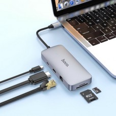 Адаптер hoco. HB32 Type-C 8-in-1 multi-function металлический серый